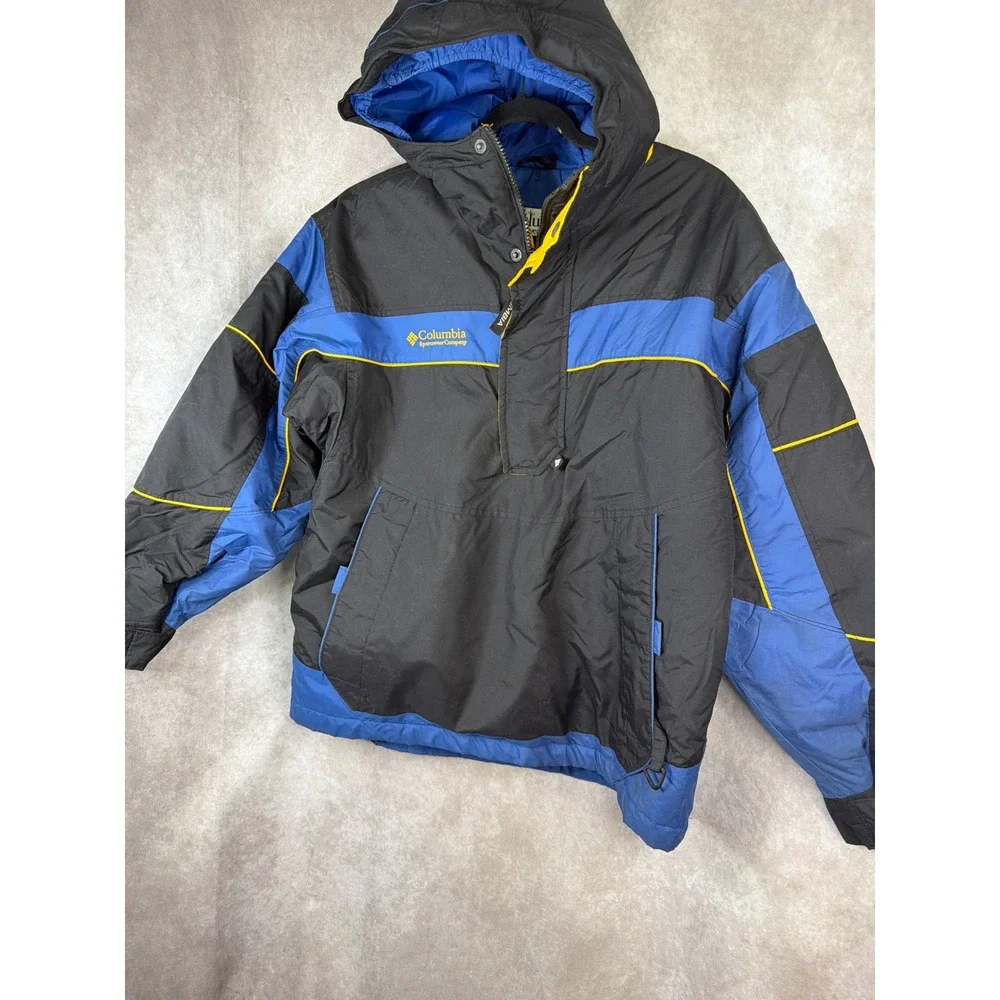 VTG Columbia Hooded‎ Anorak Jacket Black Blue Yellow Youth 14/16 Winter Ski Snow